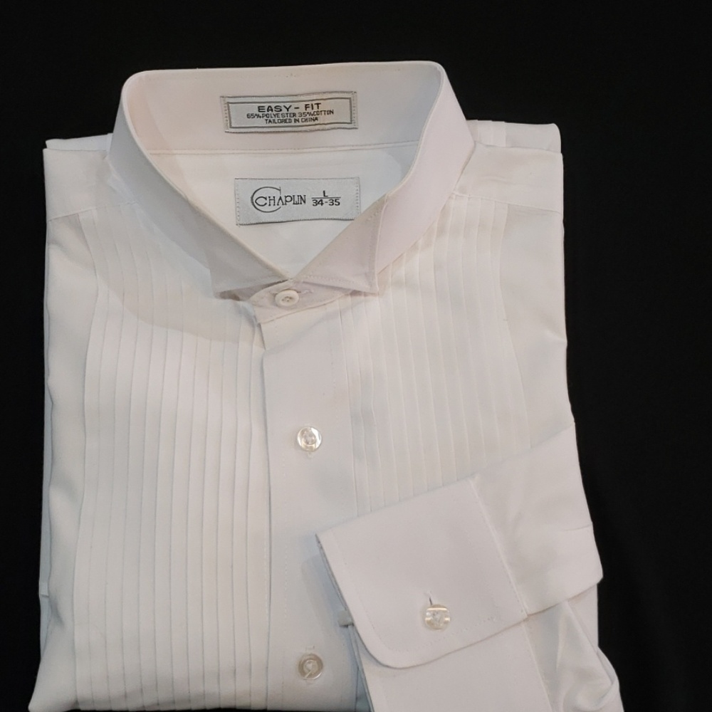 Used White Wing Tip Formal Shirt Shirt Lg/34-35